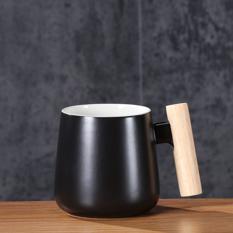 Ceramic Coffee Mug with Ergonomic Wooden Handle Bowlift