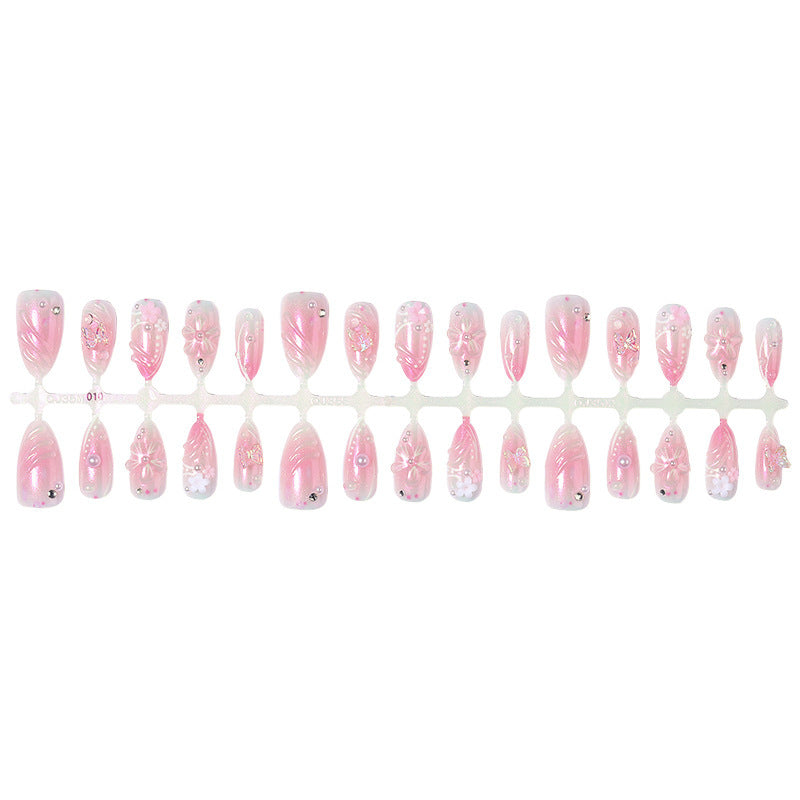 Acrylic nail set with elegant flower design and glitter accents Bowlift
