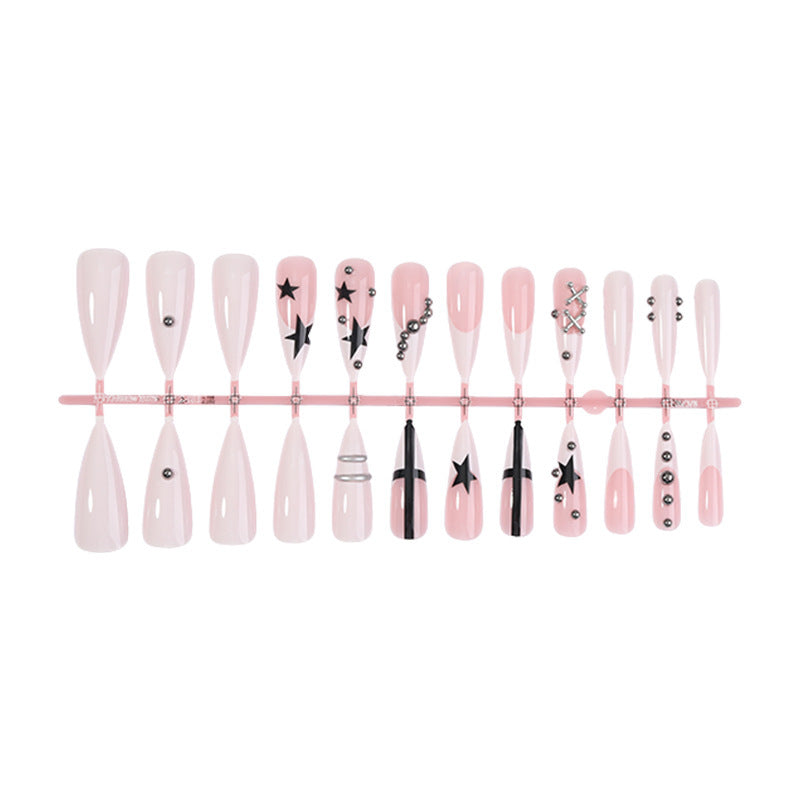 Artificial nail set with elegant star and glitter design Bowlift