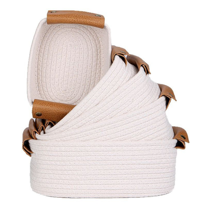 Women Braided Storage Basket with Leather Handles Bowlift