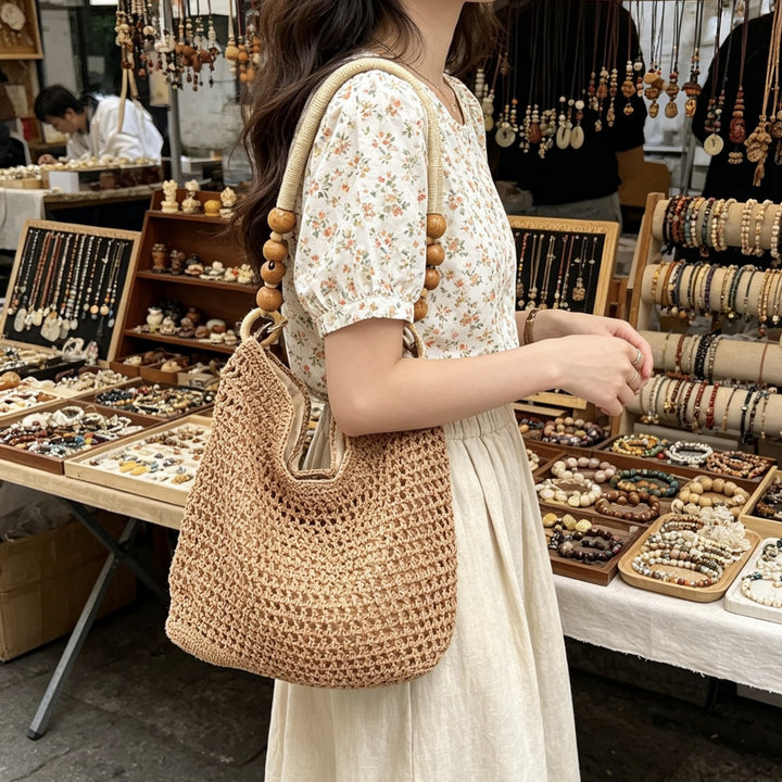 Hand-knotted tote bag with decorative wooden handle Bowlift