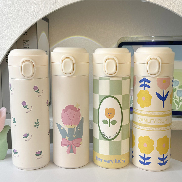 Women Insulated Water Bottle with Elegant Flower Design Bowlift