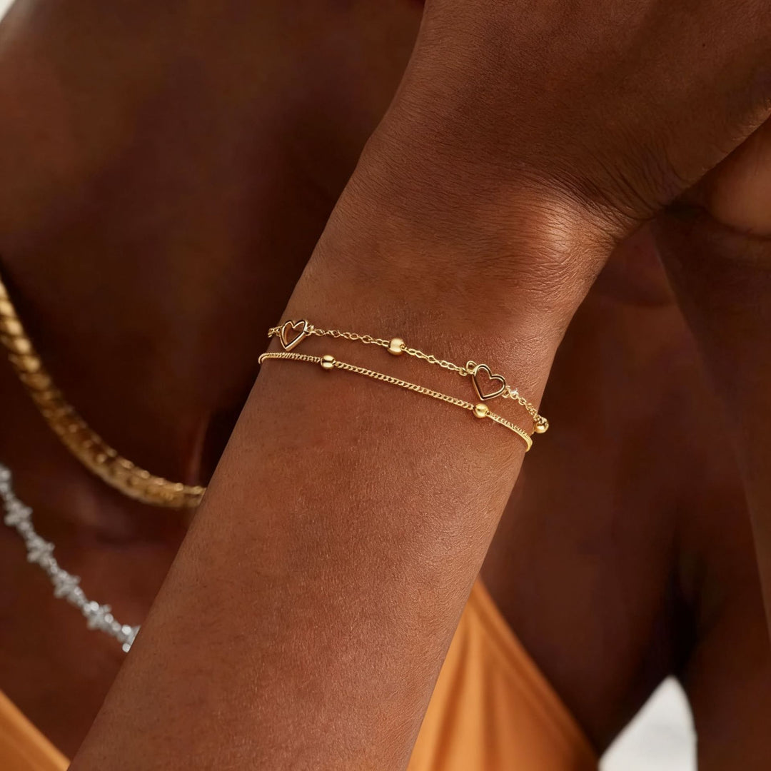 Heart Charm Layered Bracelet Bowlift