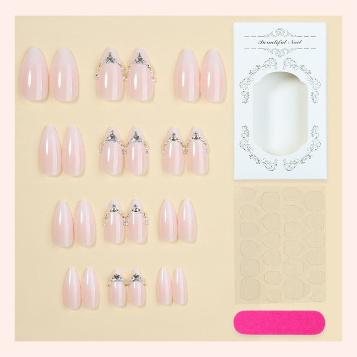 Acrylic nail set with elegant rhinestone decorations and glamorous designs Bowlift