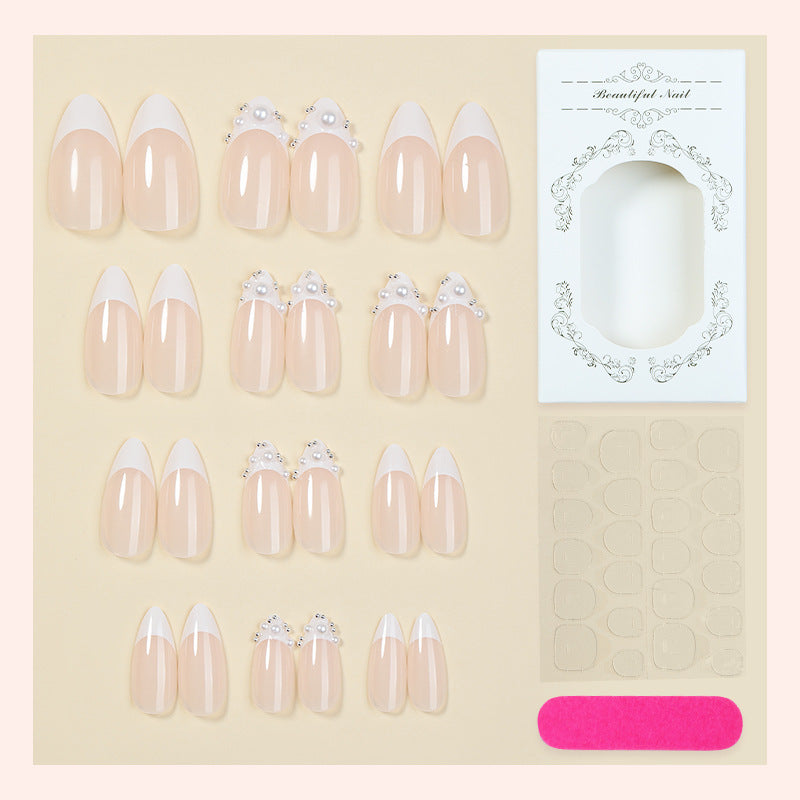 Elegant Press-On Nail Set with Pearlescent Accents Bowlift