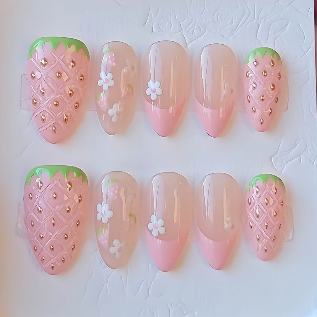 Creative Strawberry-Themed Press-On Nail Art Set Bowlift