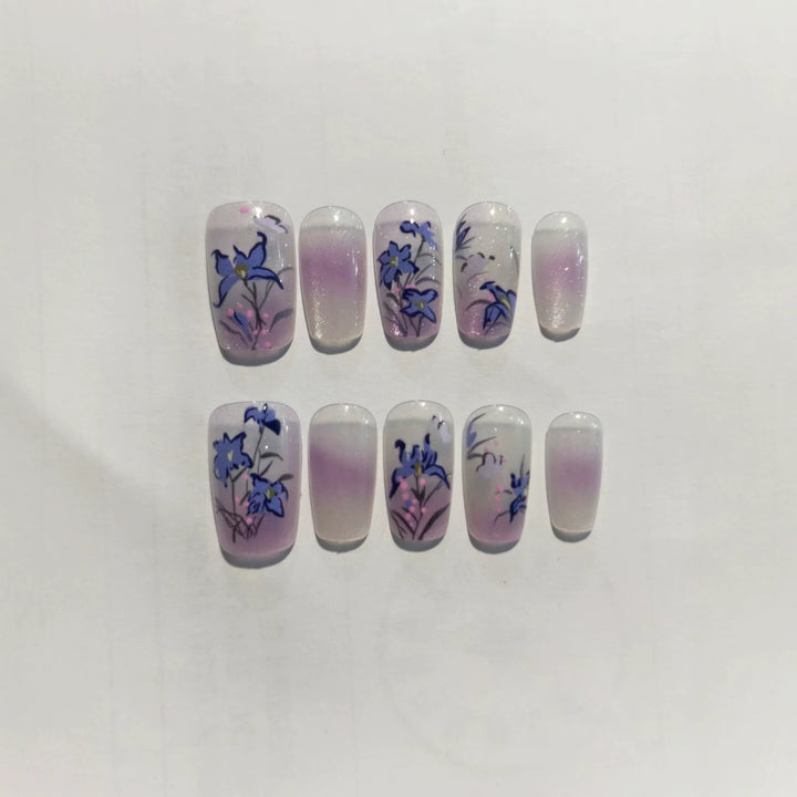 Elegant Floral-Themed Press-On Nails Bowlift