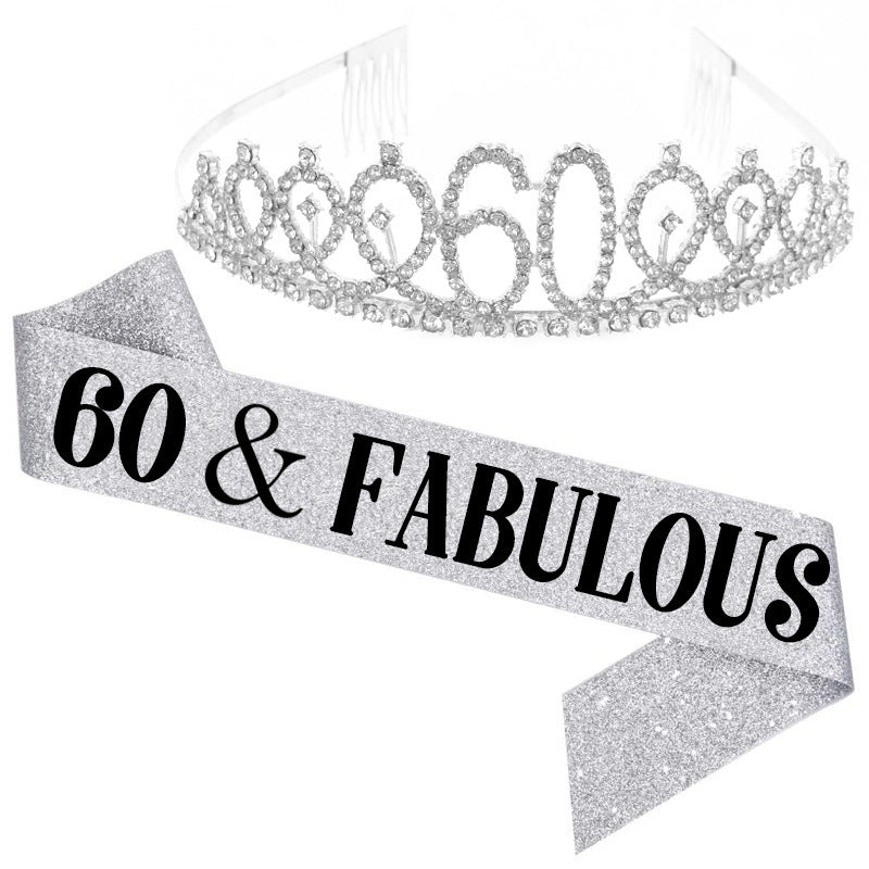 Girl Glittering Birthday Crown and Sash Set Bowlift