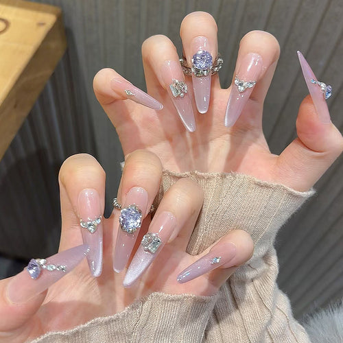 Glamorous Rhinestone-Embellished Stiletto Press-On Nails Bowlift