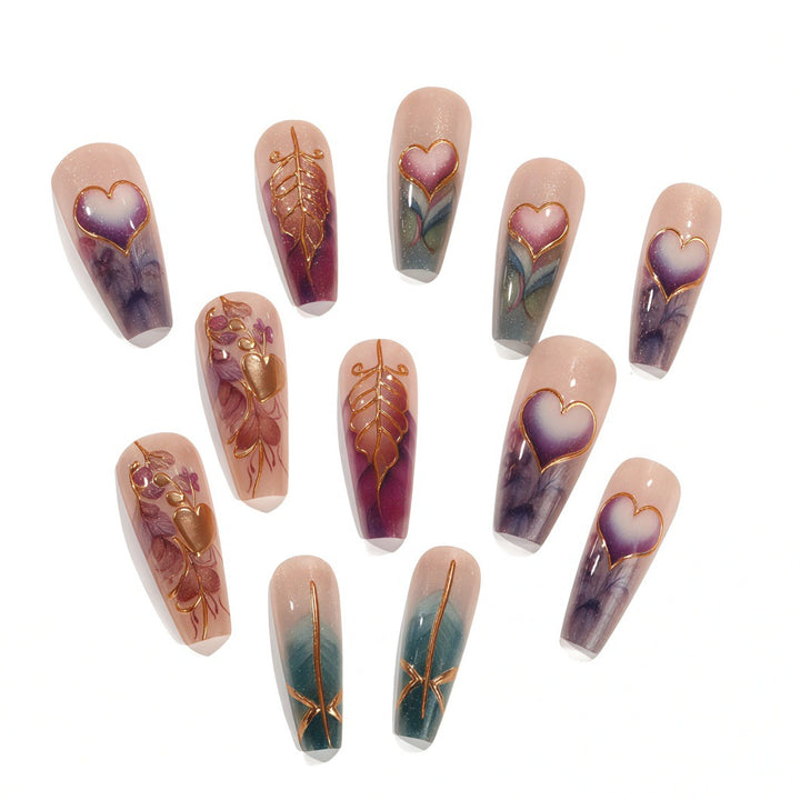 Artificial nails with romantic heart and flower designs Bowlift