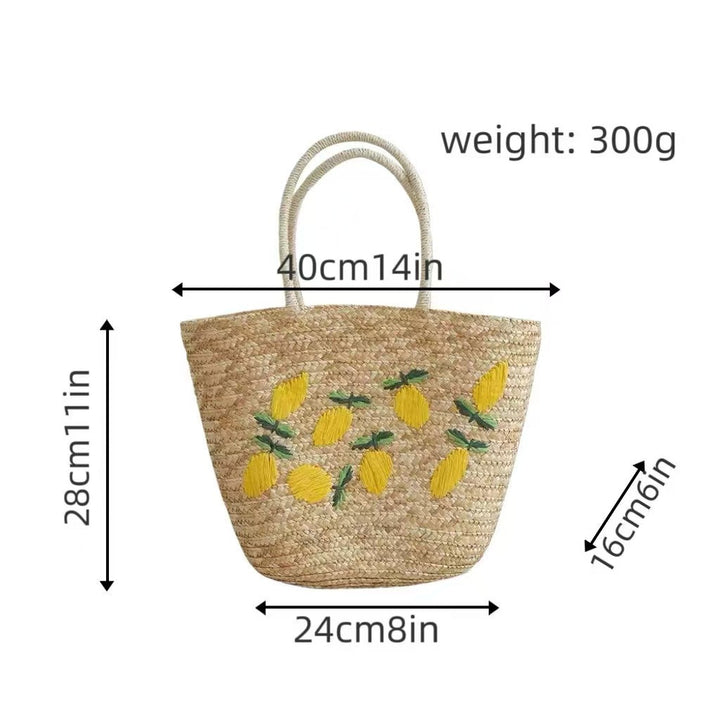 Spacious straw bag with lemon embroidery Bowlift