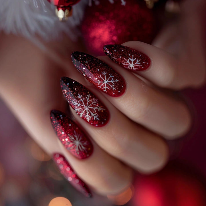 Glittering artificial nails with winter design Bowlift