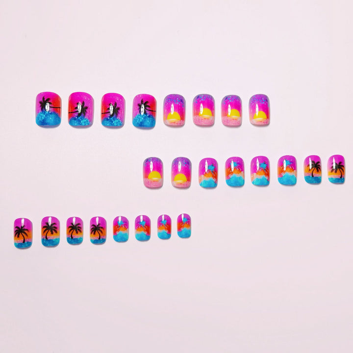 Artificial nails with luminous sunset design Bowlift