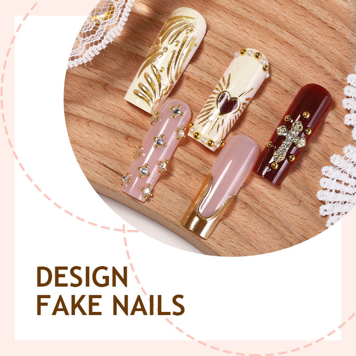 Acrylic nail set with luxurious golden accents and sparkling embellishments Bowlift