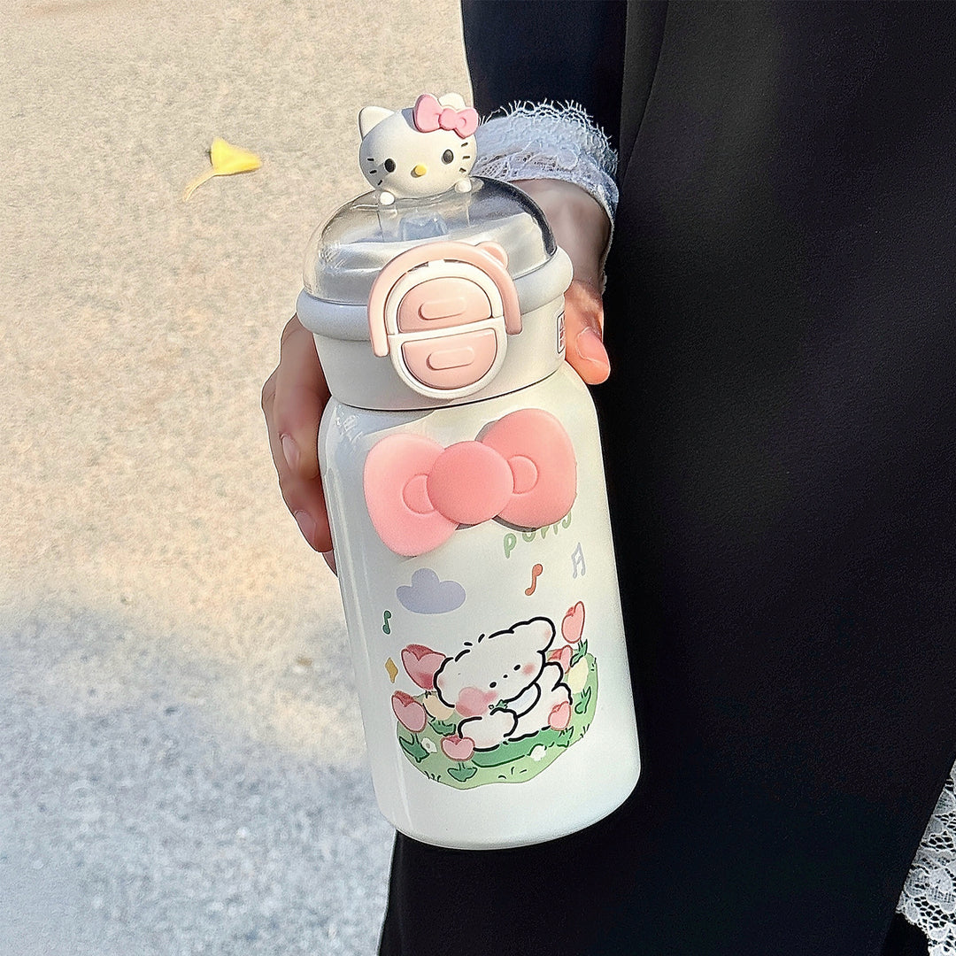 Women's creative water bottle with interactive lid and cute Bowlift design