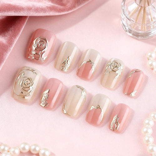 Elegant Floral Press-On Nail Art Set Bowlift