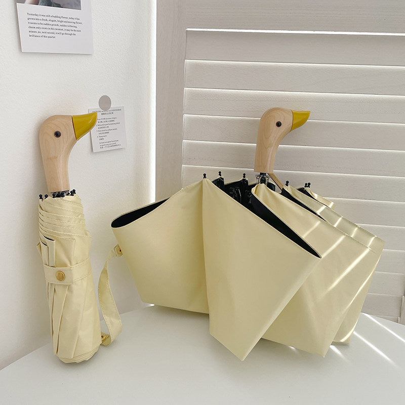 Women's Folding Umbrella with Unique Duck Handle Bowlift