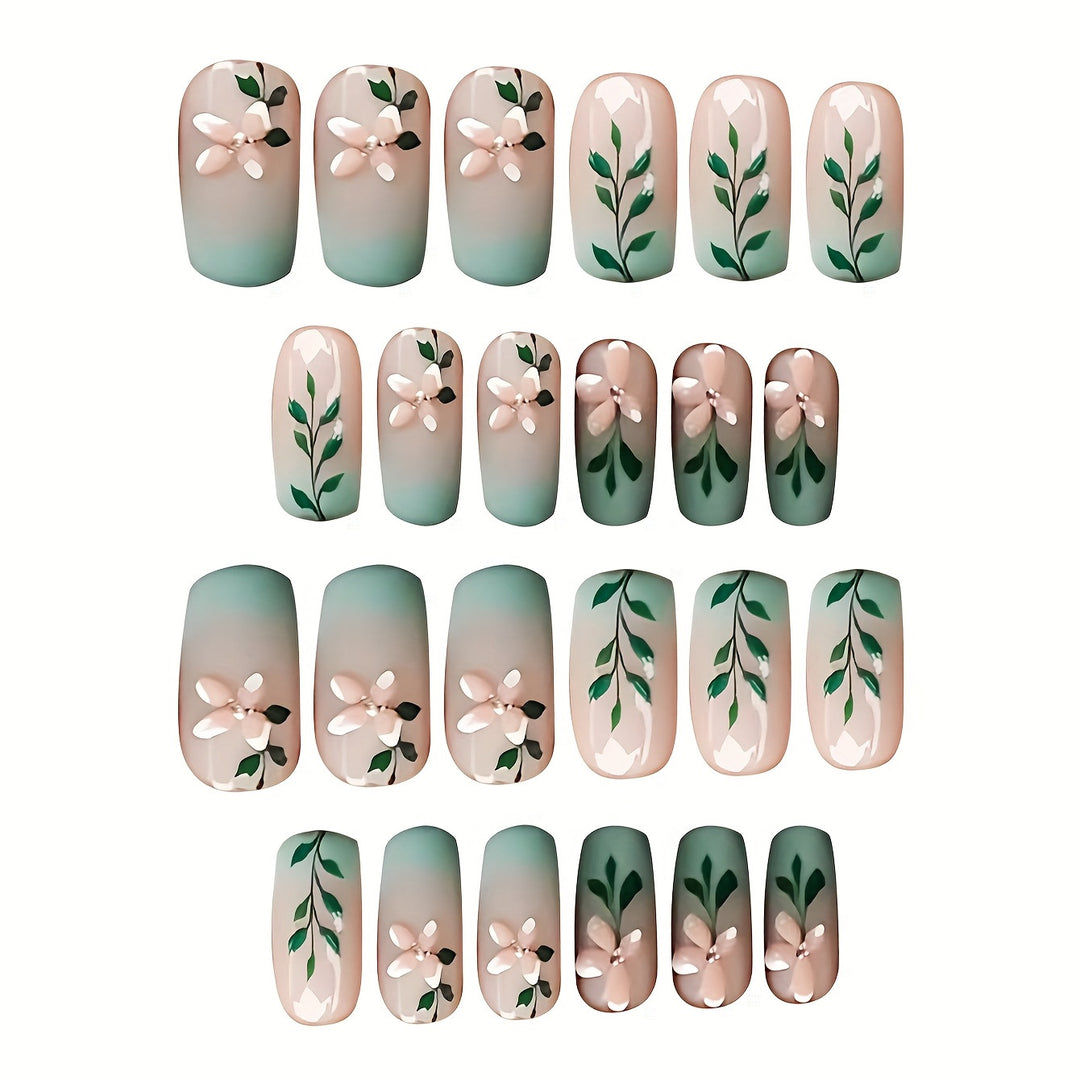 Floral Design Press-On Nail Set Bowlift