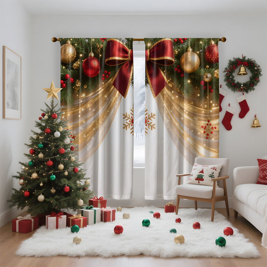 Festive Holiday-Themed Sheer Curtain Panels