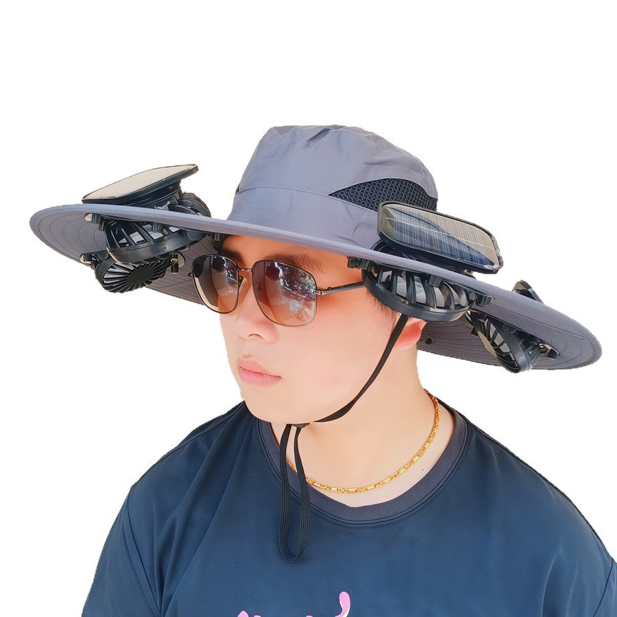 Wide-brimmed sun hat with detachable swivel solar fans and adjustable chin strap Bowlift