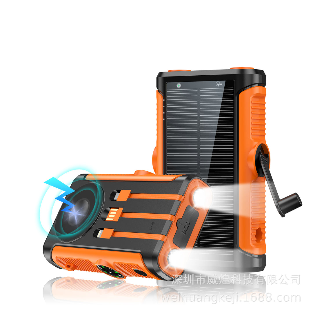 Rugged Solar Power Bank with Built-in Triple Charging Cables Bowlift
