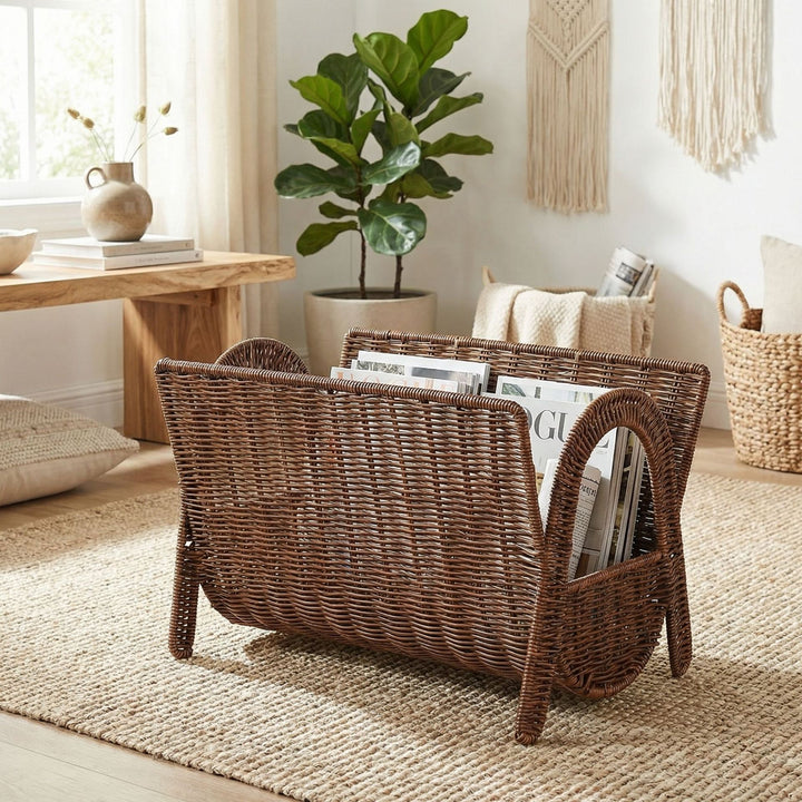 Stylish magazine holder made of woven material Bowlift