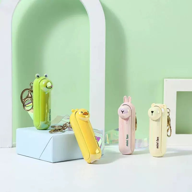 Unisex One Size Rechargeable Keychain Handheld Mini Fan with Wrist Strap and Novel Frog Charm Bowlift