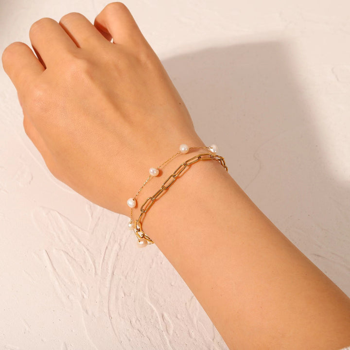 Double Layered Pearl Chain Anklet Bowlift