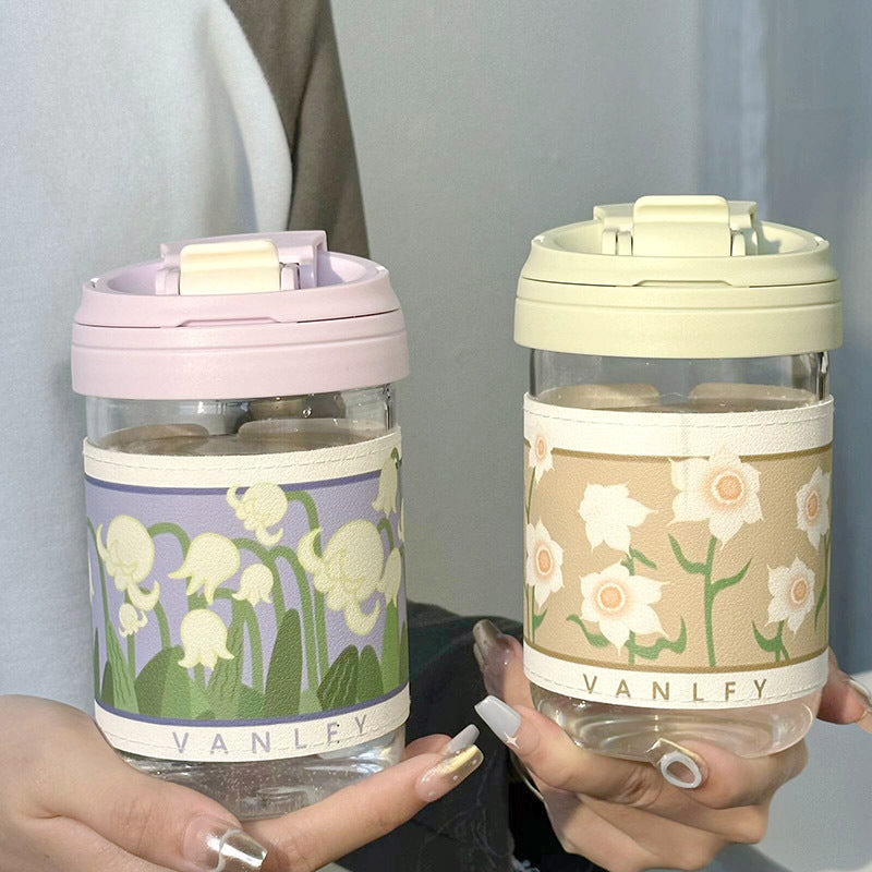 Ladies Insulated Drinking Cup with Elegant Floral Pattern Bowlift