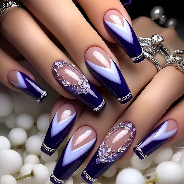 Elegant Artificial Nails with Floral Accents Bowlift