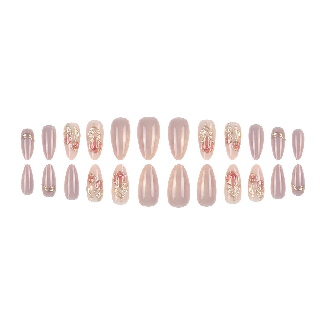 Elegant Stiletto Press-On Nail Set with Artistic Floral Design Bowlift