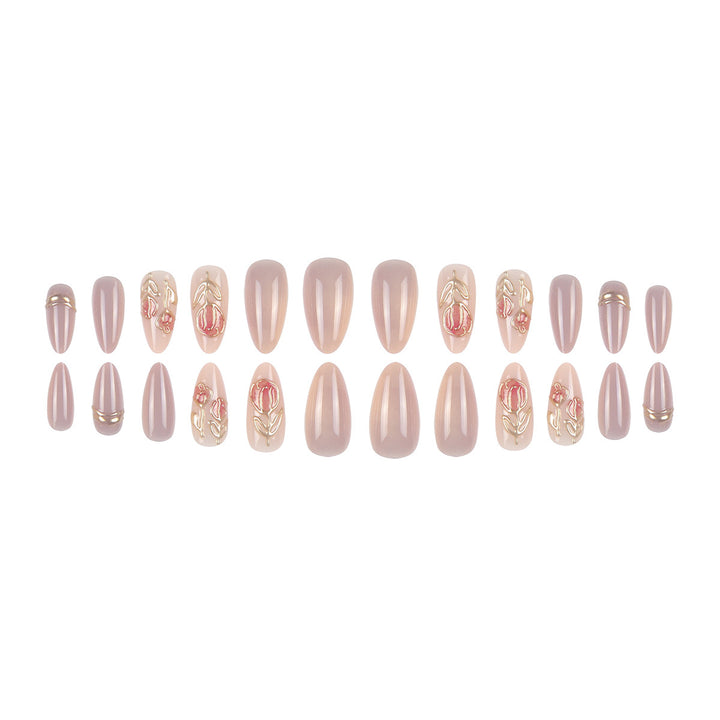 Elegant Stiletto Press-On Nail Set with Artistic Floral Design Bowlift