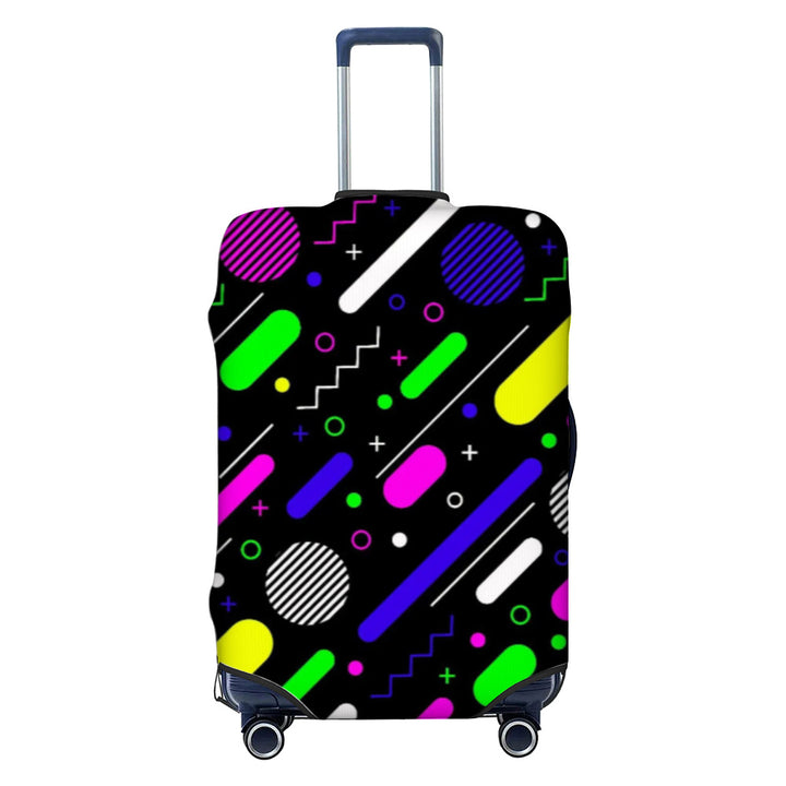 Unisex nan elastic luggage cover with geometric design, stretchable polyester-spandex fabric, zipper opening and non-slip inner securement for trolley Bowlift