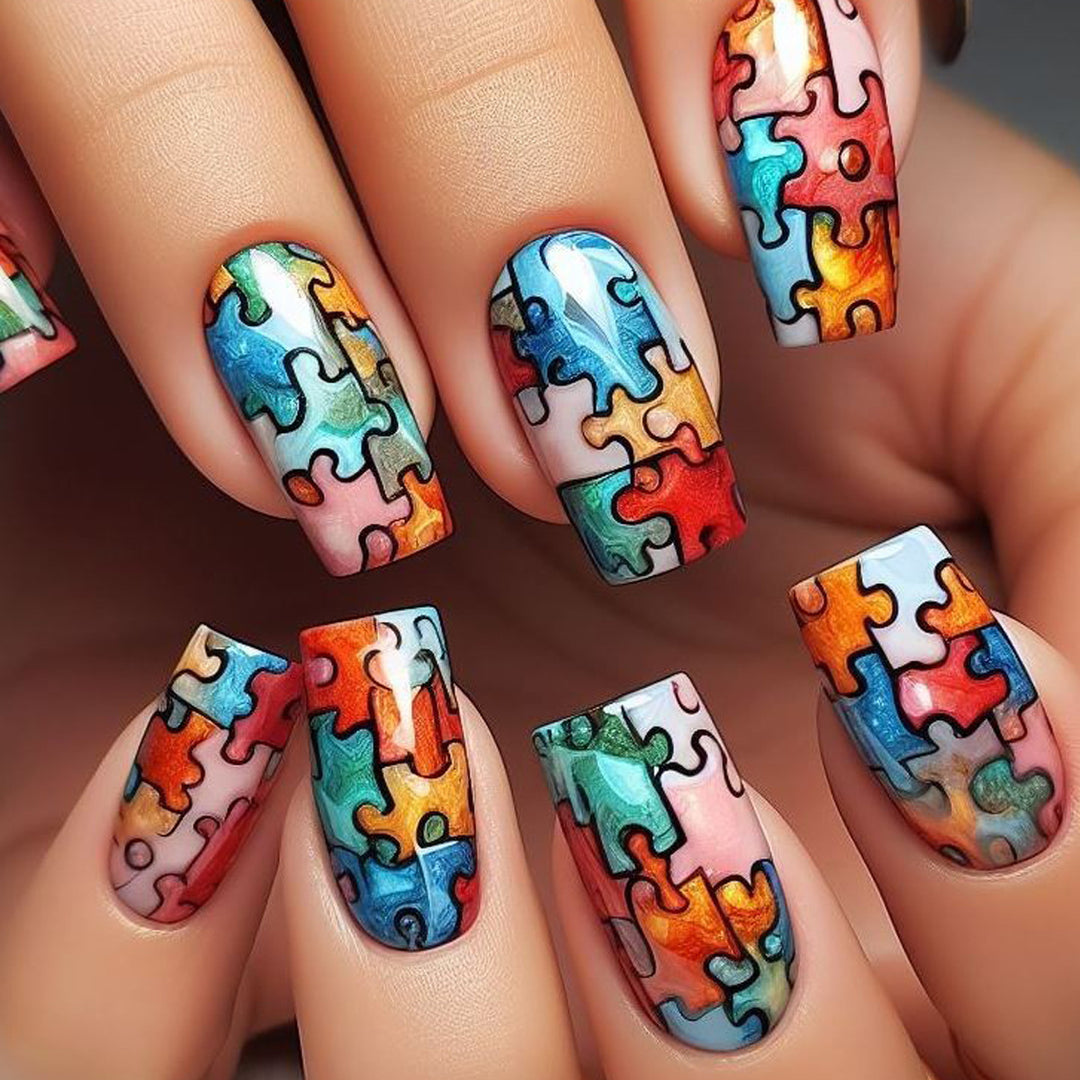 Art nails with creative puzzle pattern Bowlift