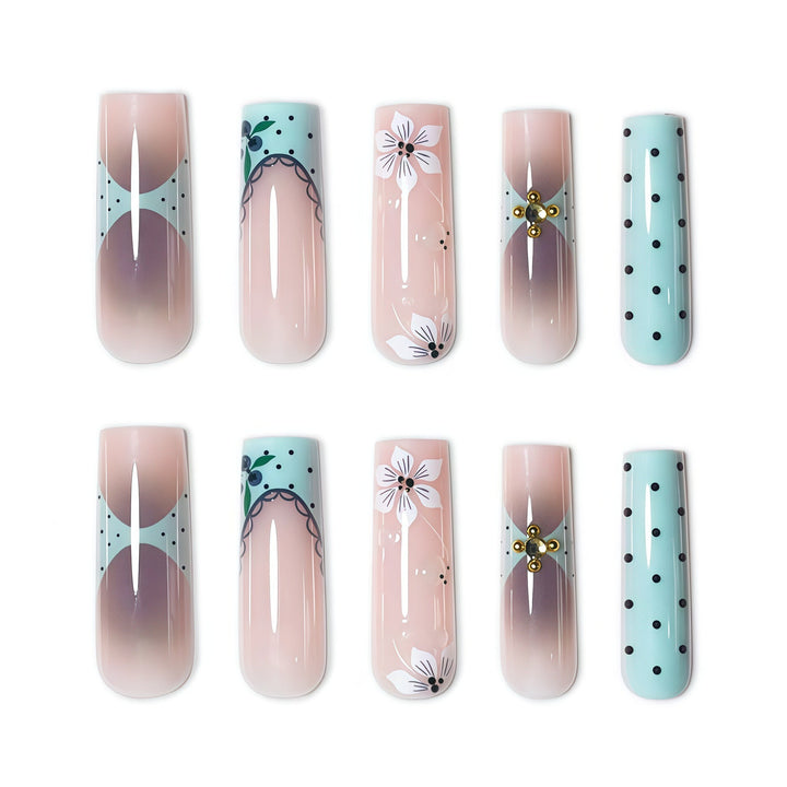 Artistic Long Length Press-On Nail Art Bowlift