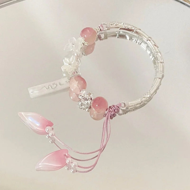 Floral Beaded Charm Bangle Bracelet Bowlift
