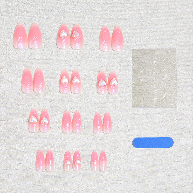 Artificial nail set with 3D heart decorations and shimmering accents Bowlift