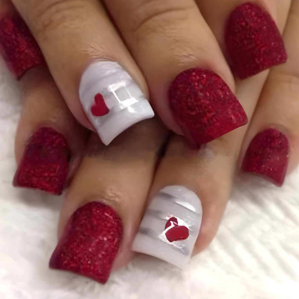Romantic Heart-Themed Press-On Nails Bowlift