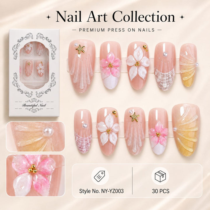 Premium Artifical Nails with Floral Designs Bowlift