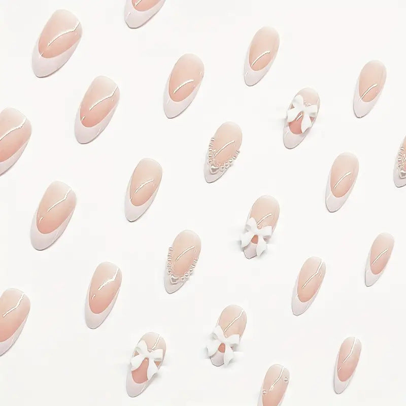 Elegant Bow-Embellished Press-On Nail Art Bowlift