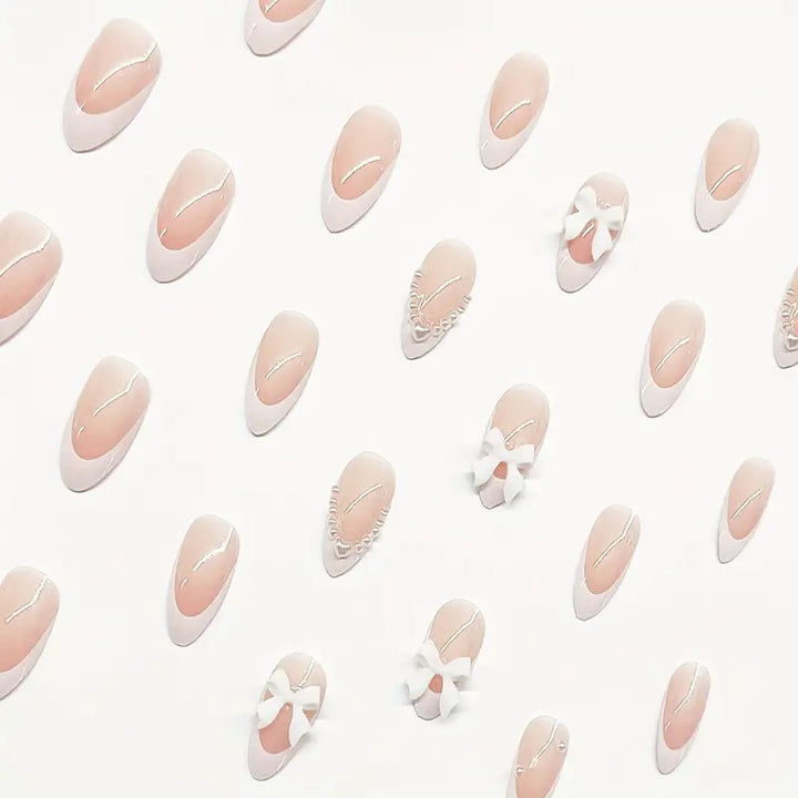 Elegant Bow-Embellished Press-On Nail Art Bowlift