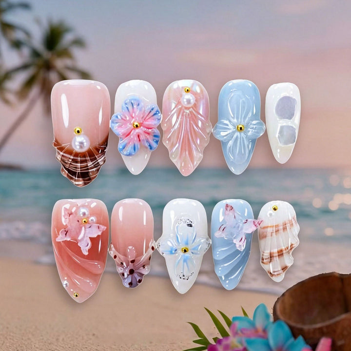 High-quality artificial nail set with artistic flower decoration Bowlift