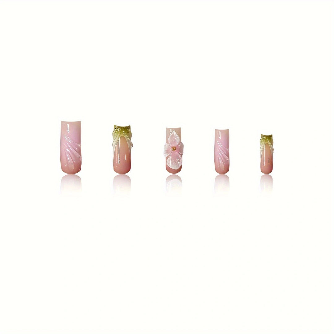 Artistic Floral Press-On Nail Extensions Bowlift