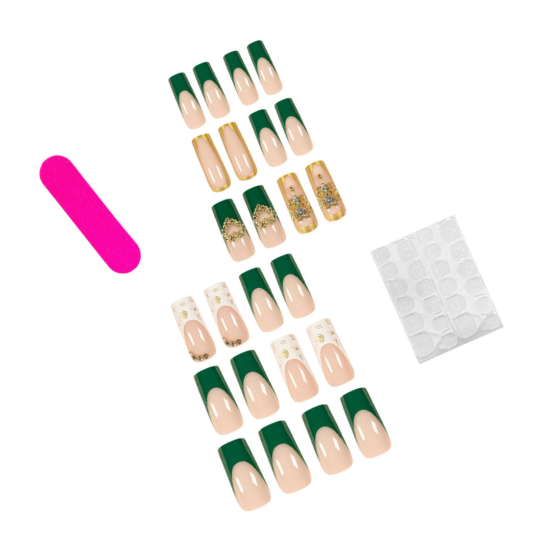 Exquisite artificial nails with gold embellishments and glitter accents Bowlift