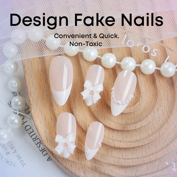 Artificial nail set with elegant bows and pearl decorations Bowlift