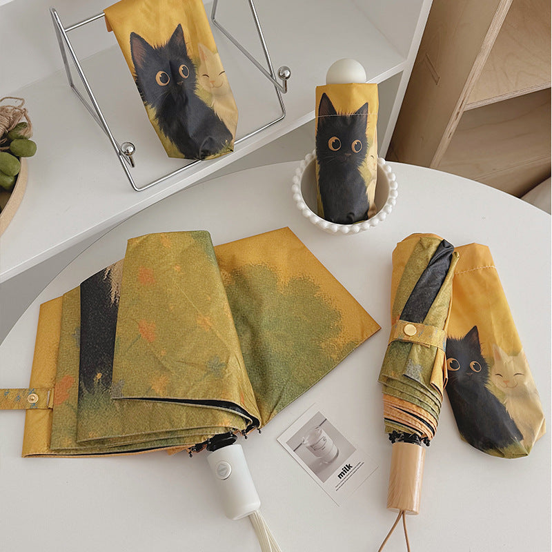 Women's Automatic Umbrella with Unique Cat Design Bowlift