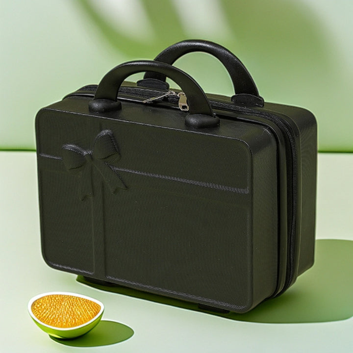 structured hard-shell cosmetic travel case with embossed bow and dual top handles Bowlift