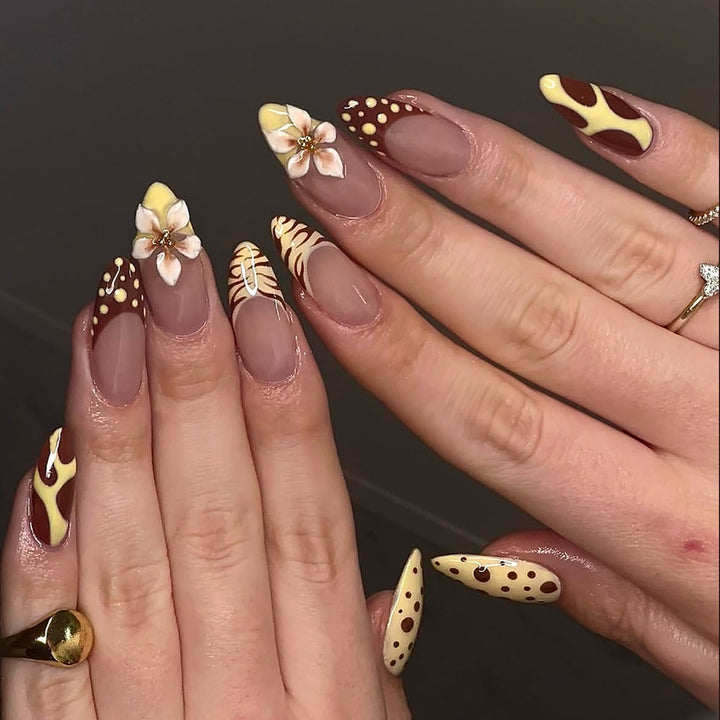 Artificial nails with creative floral design and unique watercolor patterns Bowlift