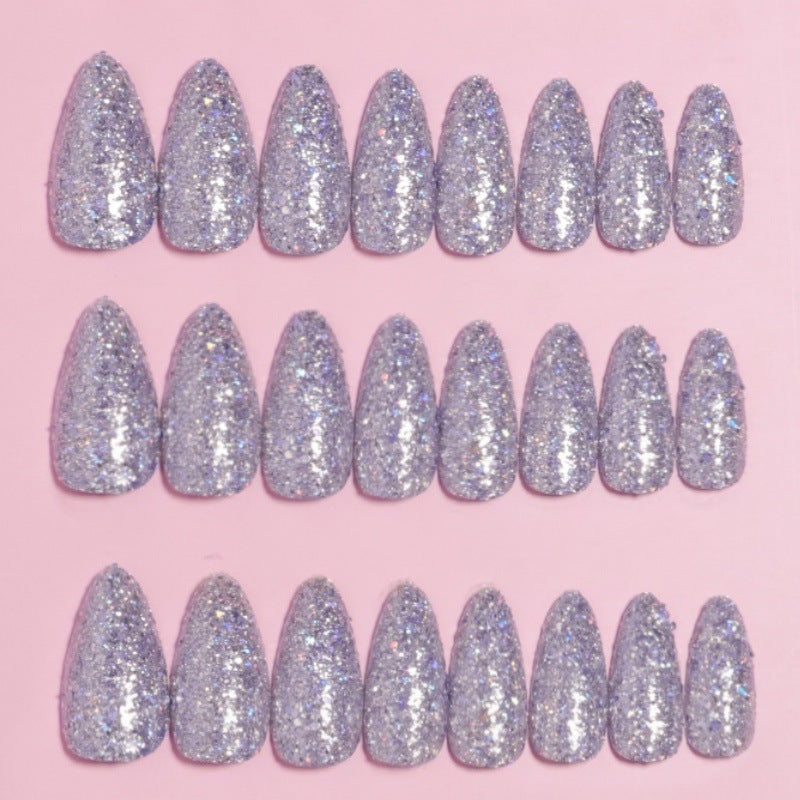 Glittering Almond-Shaped Press-On Nail Set Bowlift