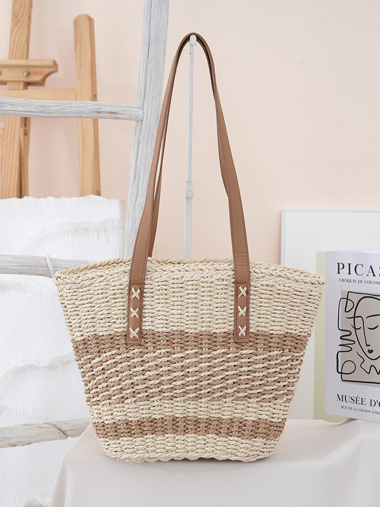 Handwoven beach bag with leather handles Bowlift